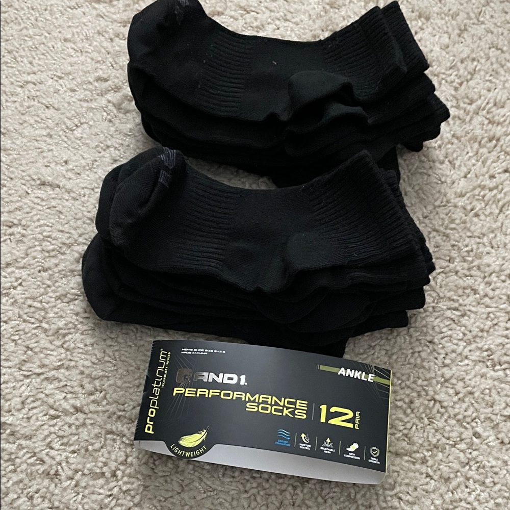 AND 1 black ankle socks 12 pk